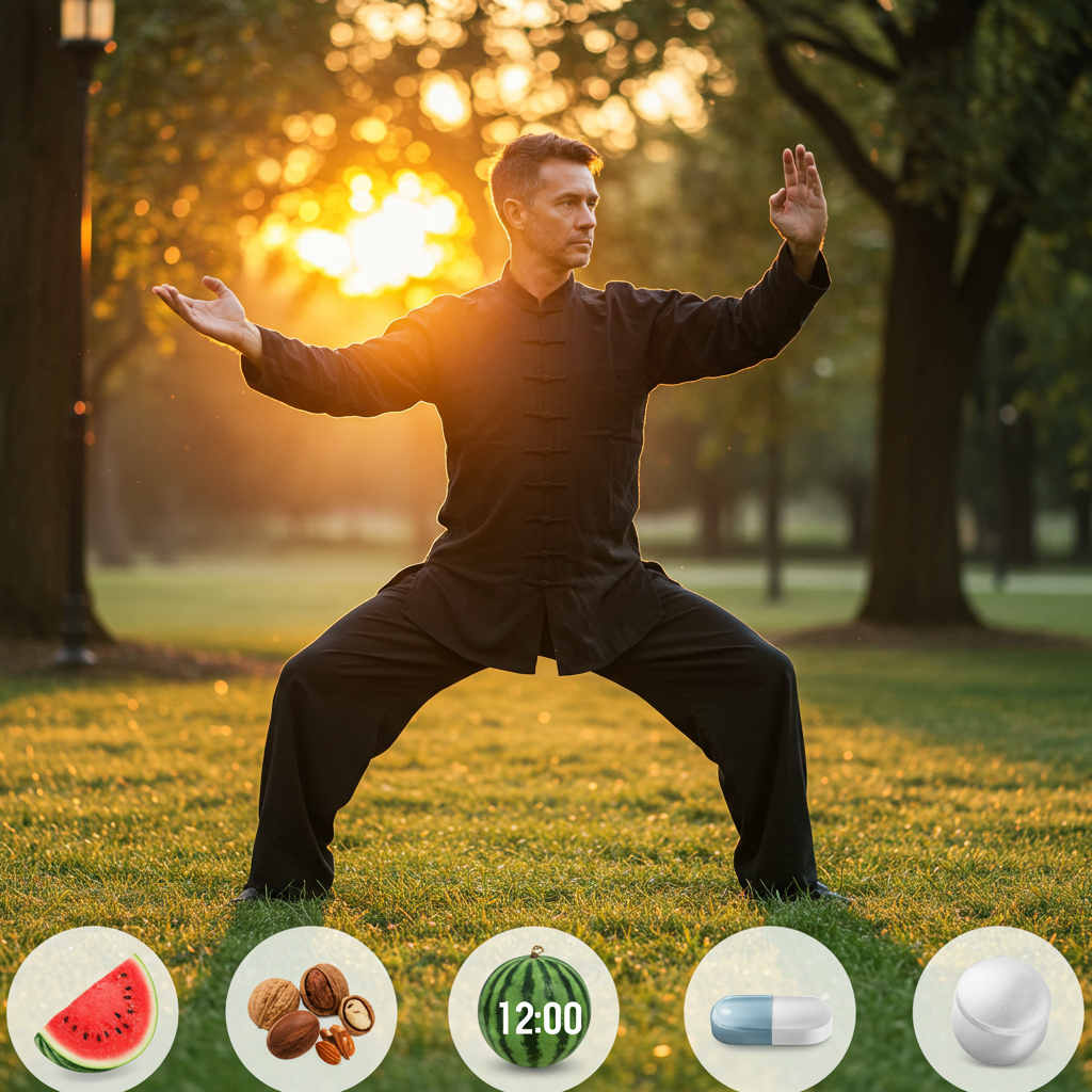 Holistic ED treatment combining Tai Chi, diet, meditation, and medication.